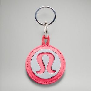 Logo bag charm and keychain in silver and pale raspberry
